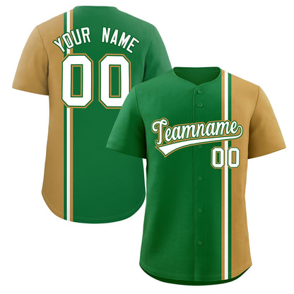 Custom Kelly Green Old Gold-White Personalized Color Block Authentic Baseball jersey