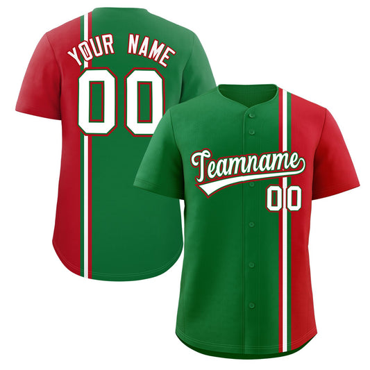 Custom Kelly Green Red-White Personalized Color Block Authentic Baseball jersey