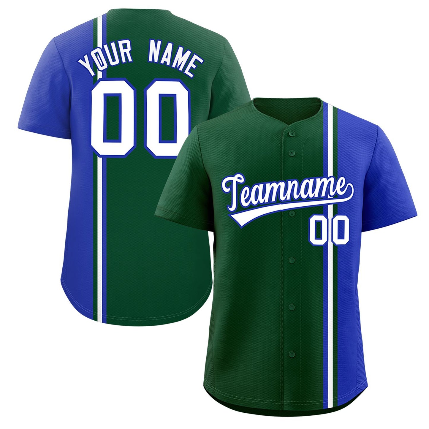 Custom Green Royal-White Personalized Color Block Authentic Baseball jersey