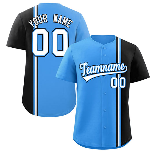 Custom Powder Blue Black-White Personalized Color Block Authentic Baseball jersey