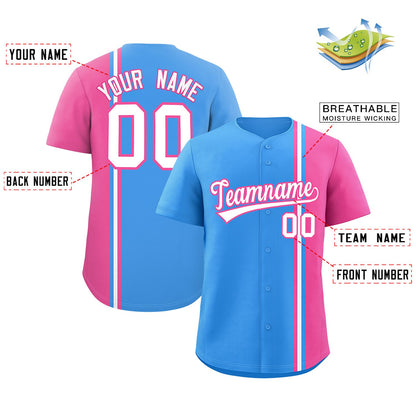 Custom Powder Blue Pink-White Personalized Color Block Authentic Baseball jersey