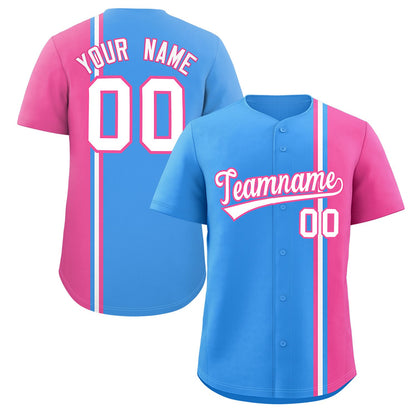 Custom Powder Blue Pink-White Personalized Color Block Authentic Baseball jersey