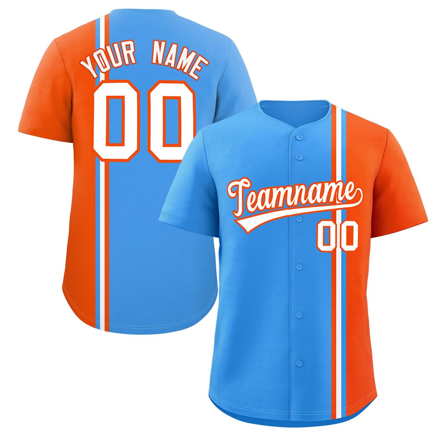 Custom Powder Blue Orange-White Personalized Color Block Authentic Baseball jersey