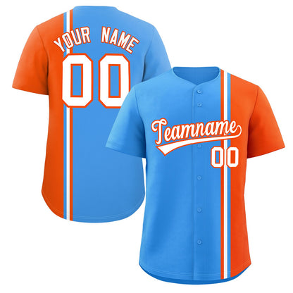 Custom Powder Blue Orange-White Personalized Color Block Authentic Baseball jersey