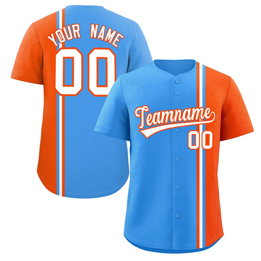 Custom Powder Blue Orange-White Personalized Color Block Authentic Baseball jersey