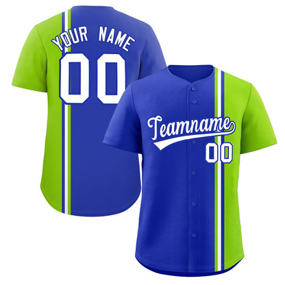 Custom Royal Neon Green-White Personalized Color Block Authentic Baseball jersey