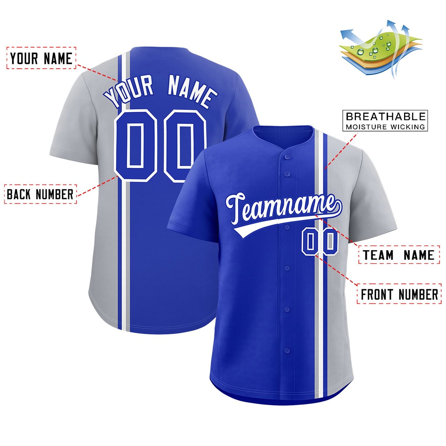 Custom Royal Gray-White Personalized Color Block Authentic Baseball jersey