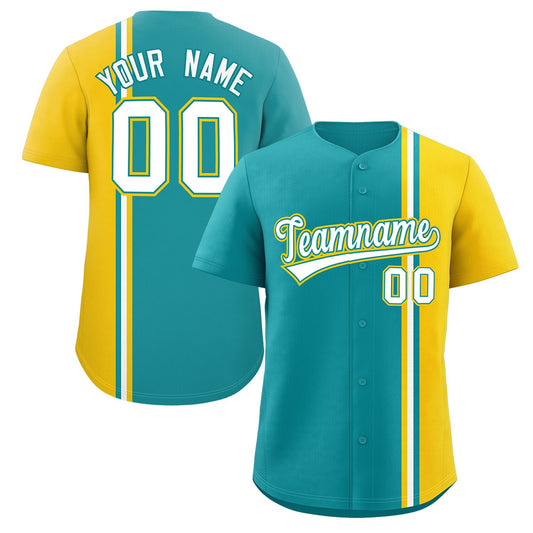 Custom Aqua Gold-White Personalized Color Block Authentic Baseball jersey