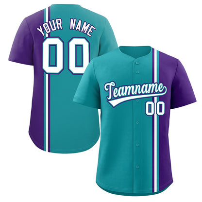 Custom Aqua Purple-White Personalized Color Block Authentic Baseball jersey