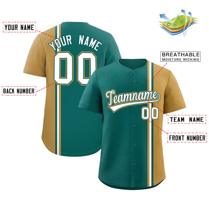 Custom Aqua Old Gold-White Personalized Color Block Authentic Baseball jersey