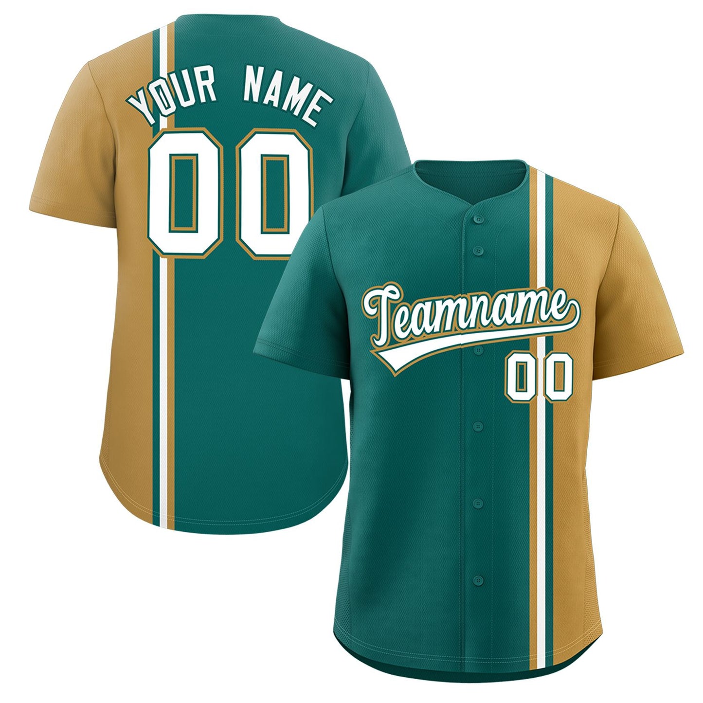 Custom Aqua Old Gold-White Personalized Color Block Authentic Baseball jersey