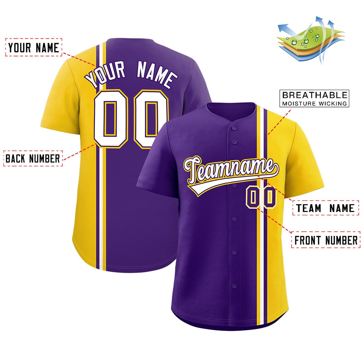 Custom Purple Gold-White Personalized Color Block Authentic Baseball jersey