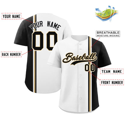 Custom White Black-Old Gold Personalized Color Block Authentic Baseball jersey