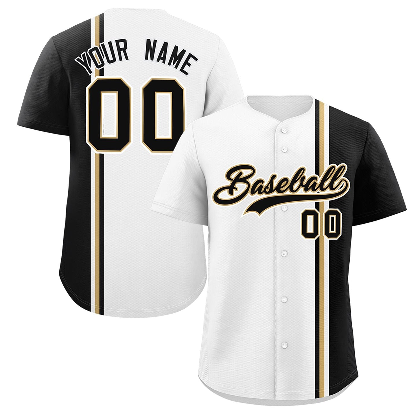 Custom White Black-Old Gold Personalized Color Block Authentic Baseball jersey