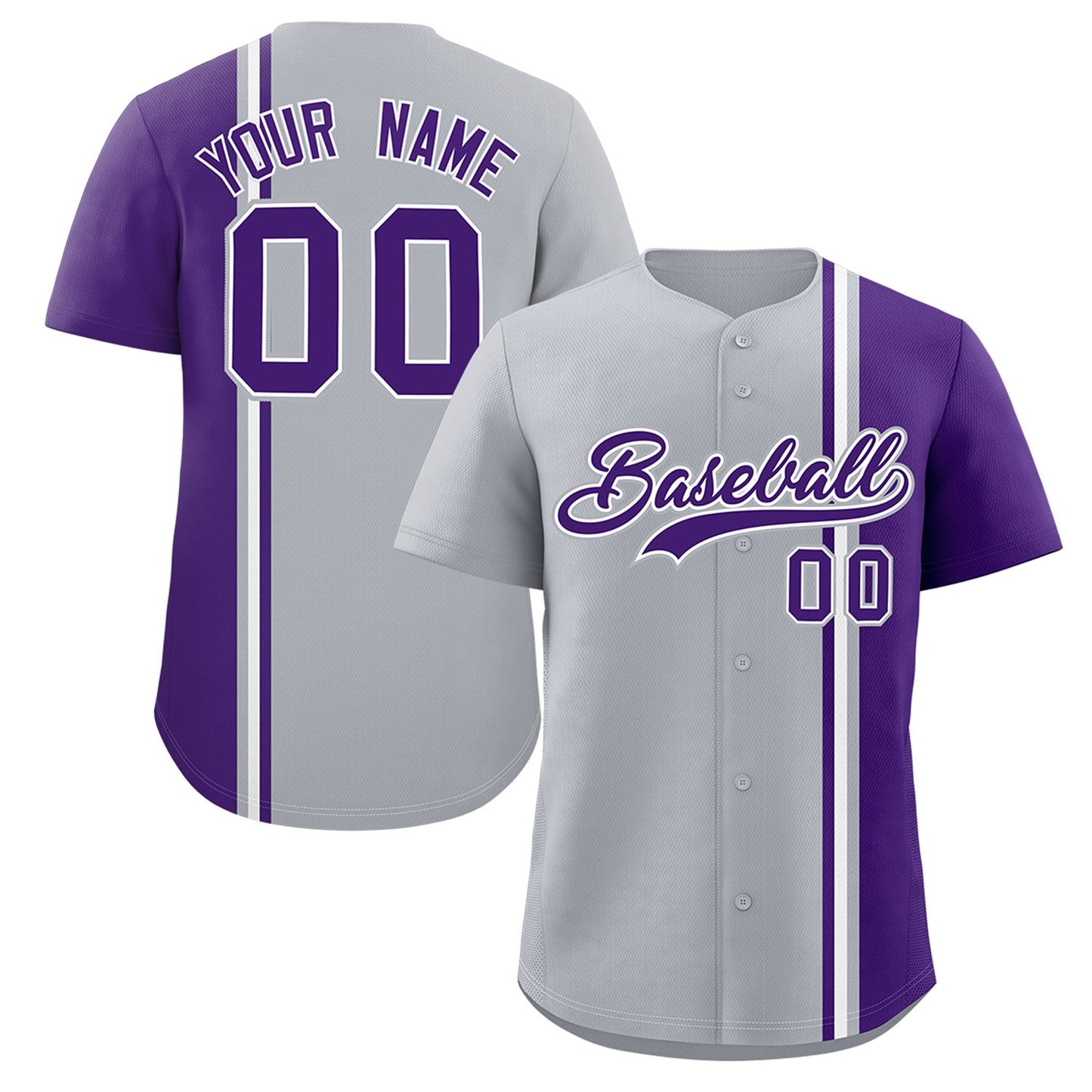 Custom Gray Purple-White Personalized Color Block Authentic Baseball jersey