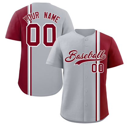 Custom Gray Crimson-White Personalized Color Block Authentic Baseball jersey