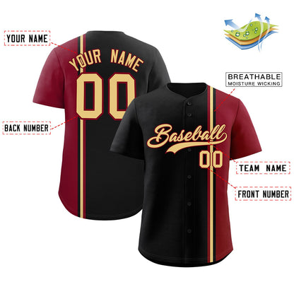 Custom Black Crimson-Khaki Personalized Color Block Authentic Baseball jersey