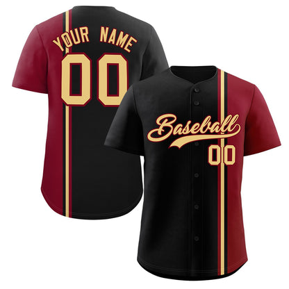 Custom Black Crimson-Khaki Personalized Color Block Authentic Baseball jersey