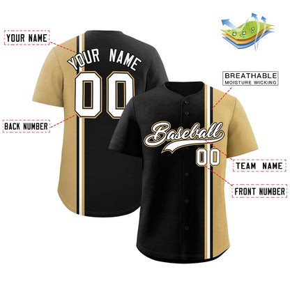 Custom Black Old Gold-White Personalized Color Block Authentic Baseball jersey