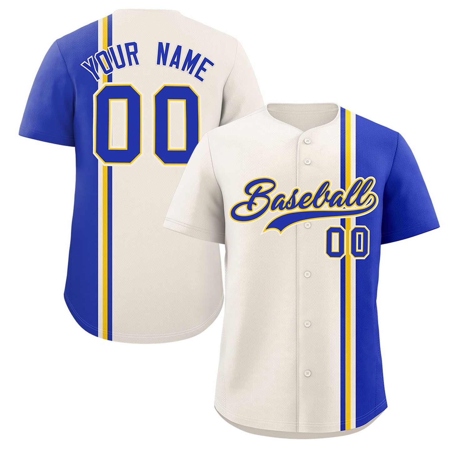 Custom Cream Royal-Gold Personalized Color Block Authentic Baseball jersey