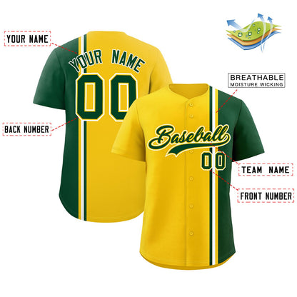 Custom Gold Green-White Personalized Color Block Authentic Baseball jersey