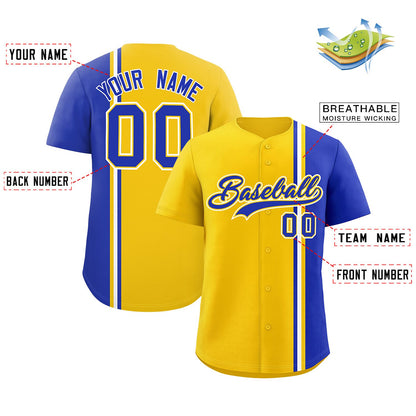 Custom Gold Royal-White Personalized Color Block Authentic Baseball jersey