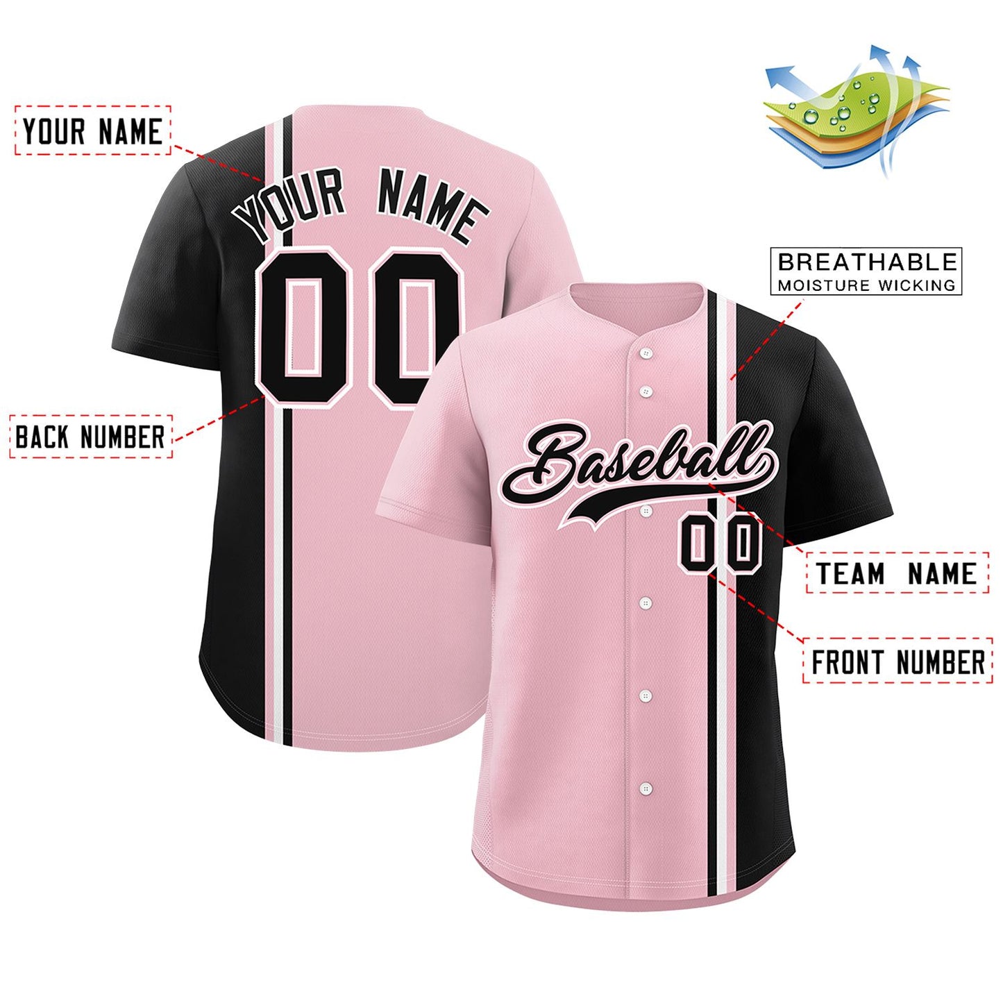 Custom Light Pink Powder Blue-White Personalized Color Block Authentic Baseball jersey