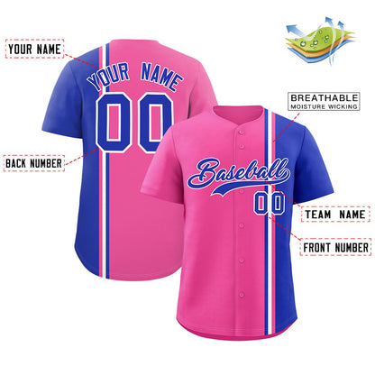 Custom Pink Royal-White Personalized Color Block Authentic Baseball jersey