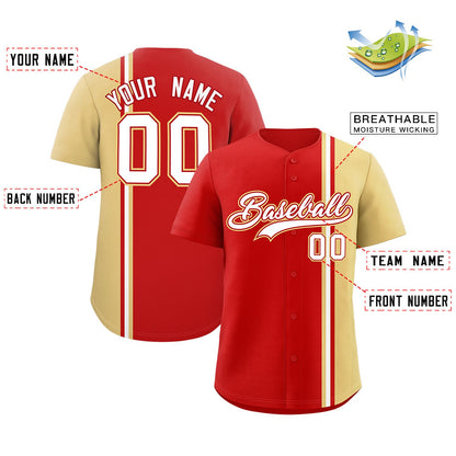 Custom Red Khaki-White Personalized Color Block Authentic Baseball jersey