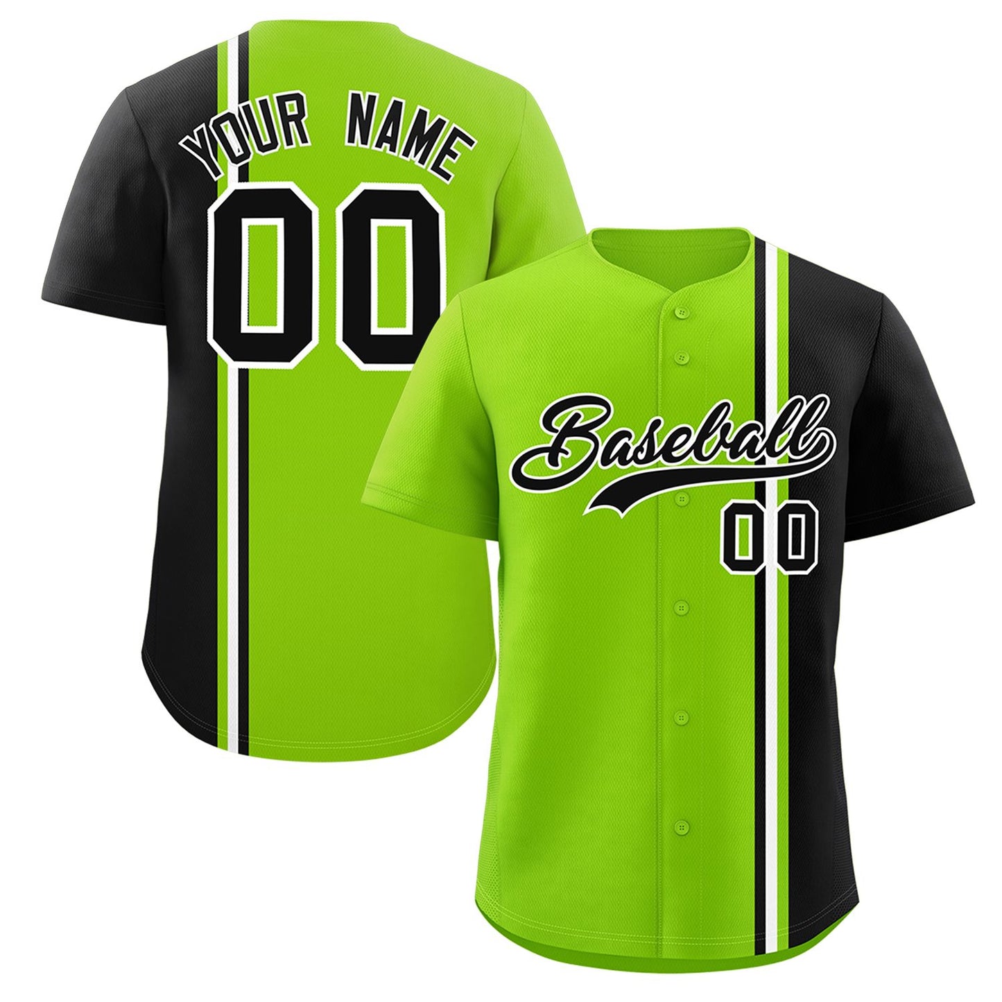 Custom Neon Green Black-White Personalized Color Block Authentic Baseball jersey