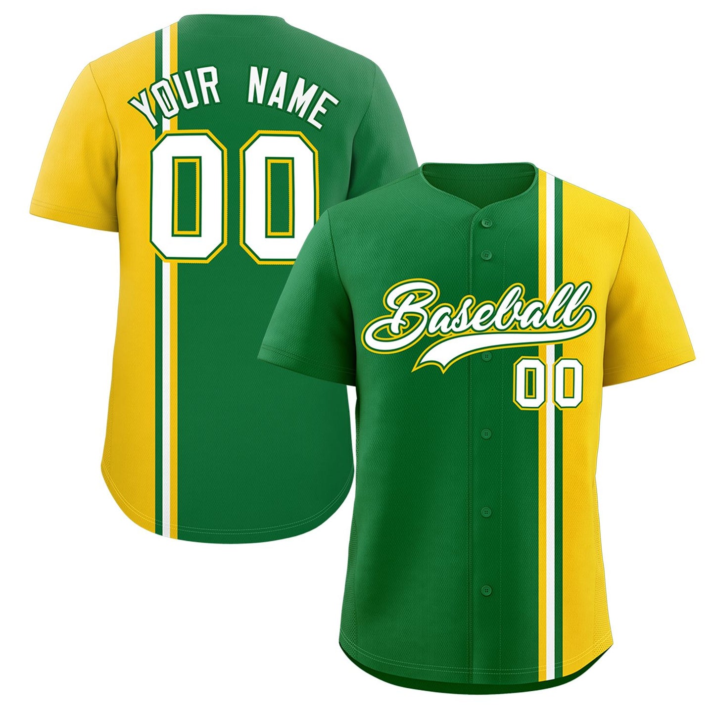 Custom Kelly Green Gold-White Personalized Color Block Authentic Baseball jersey