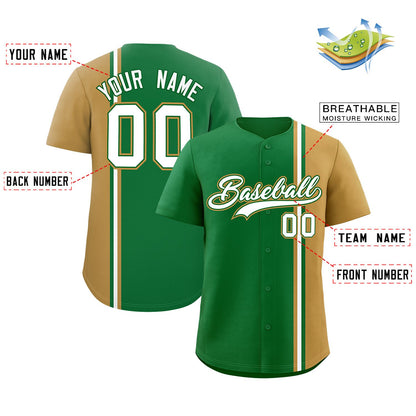 Custom Kelly Green Old Gold-White Personalized Color Block Authentic Baseball jersey