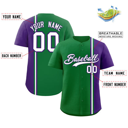 Custom Kelly Green Purple-White Personalized Color Block Authentic Baseball jersey