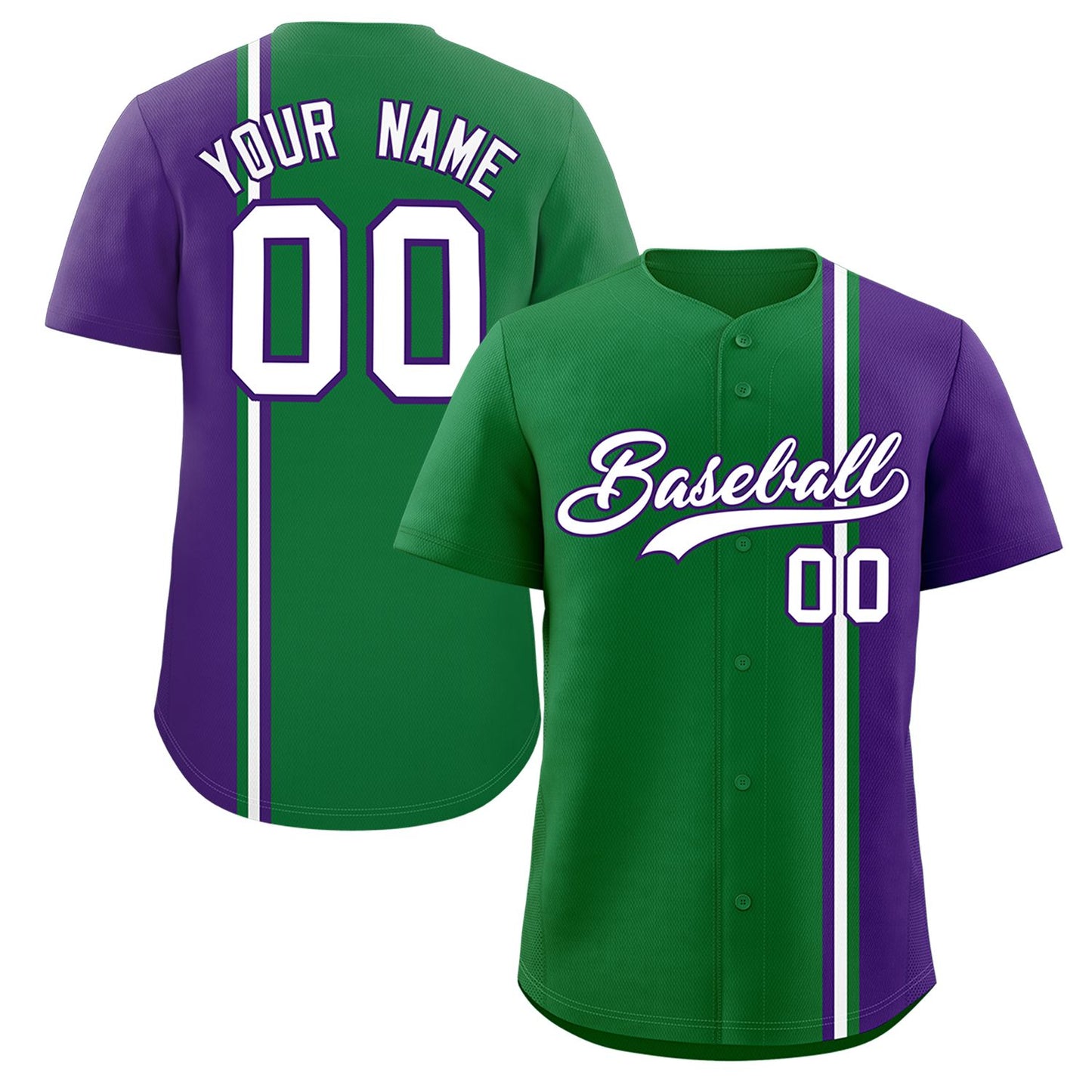 Custom Kelly Green Purple-White Personalized Color Block Authentic Baseball jersey