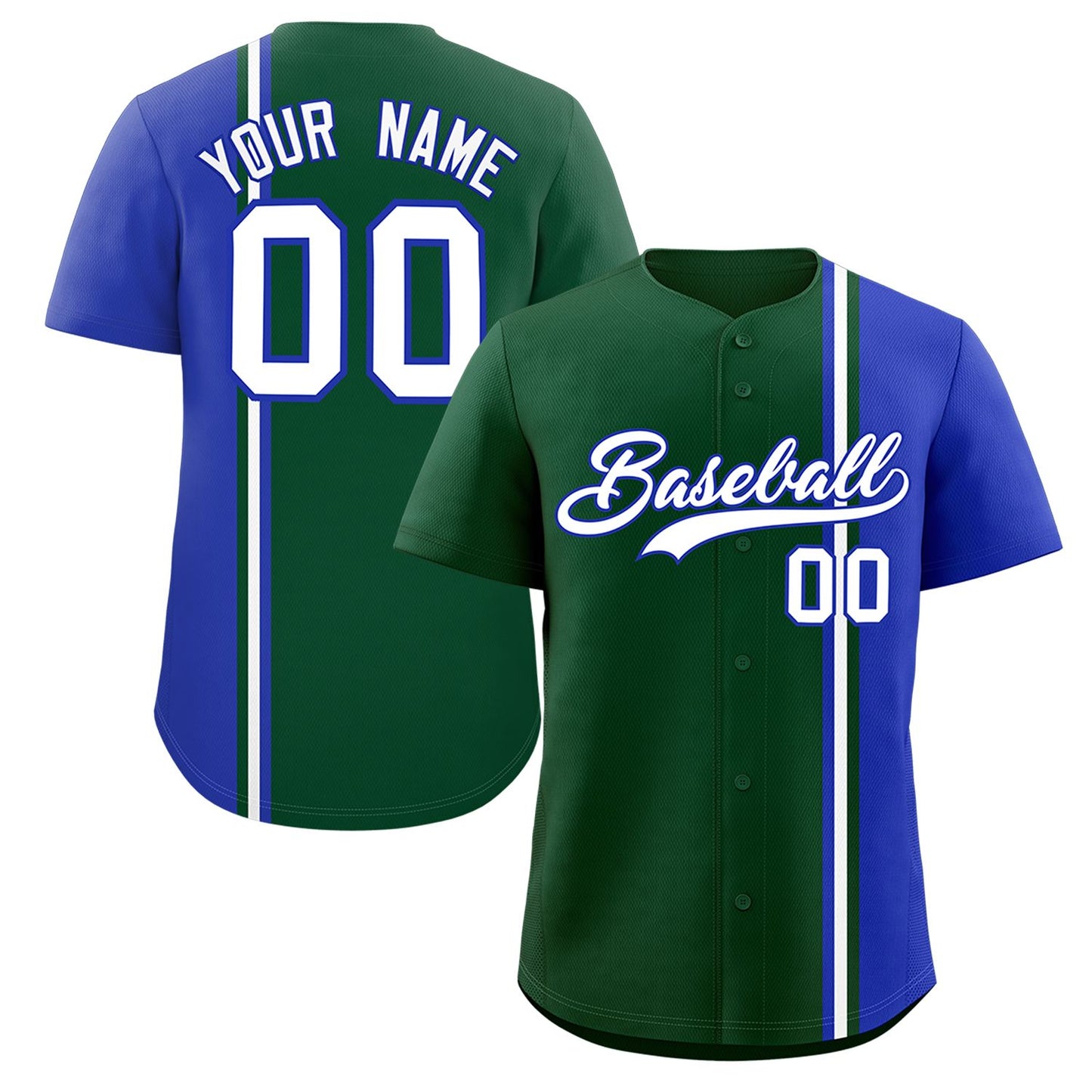 Custom Green Royal-White Personalized Color Block Authentic Baseball jersey