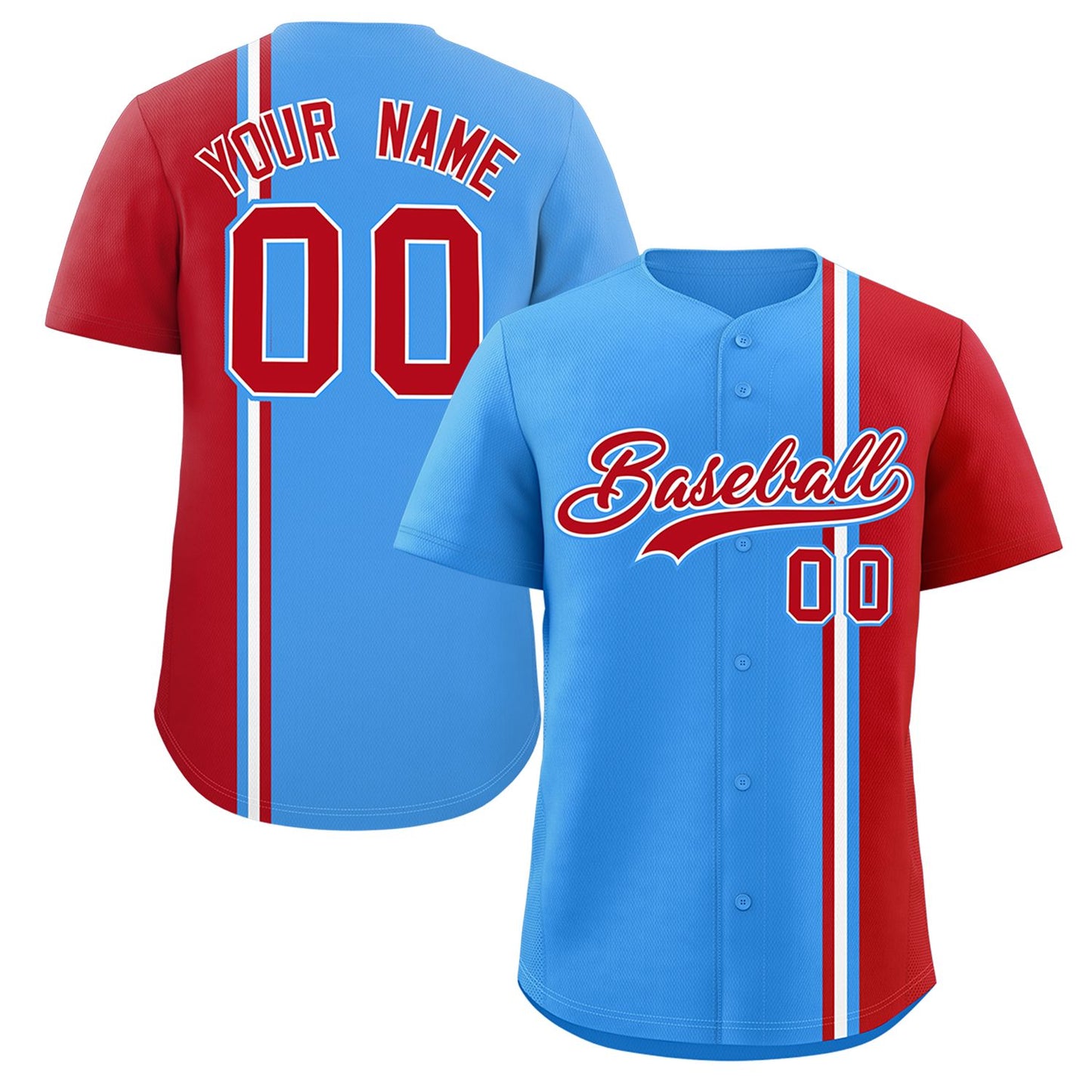 Custom Powder Blue Red-White Personalized Color Block Authentic Baseball jersey