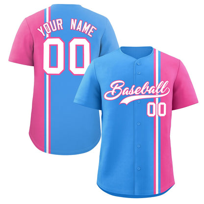 Custom Powder Blue Pink-White Personalized Color Block Authentic Baseball jersey