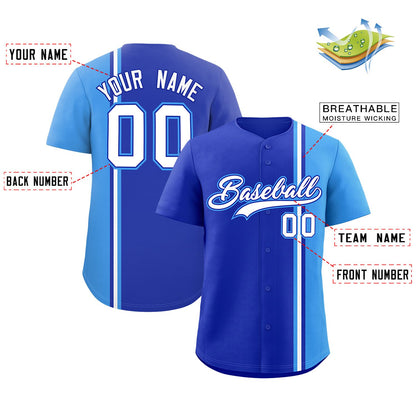 Custom Powder Blue Royal-White Personalized Color Block Authentic Baseball jersey