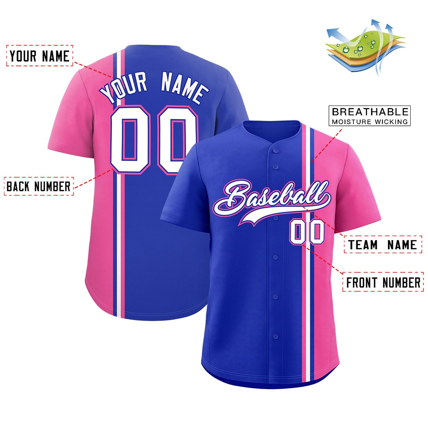 Custom Royal Pink-White Personalized Color Block Authentic Baseball jersey