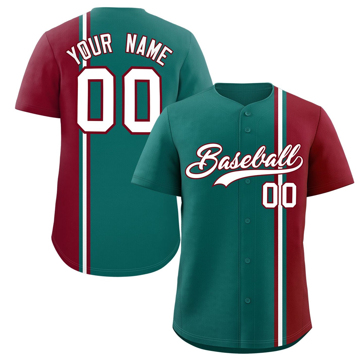 Custom Aqua Crimson-White Personalized Color Block Authentic Baseball jersey