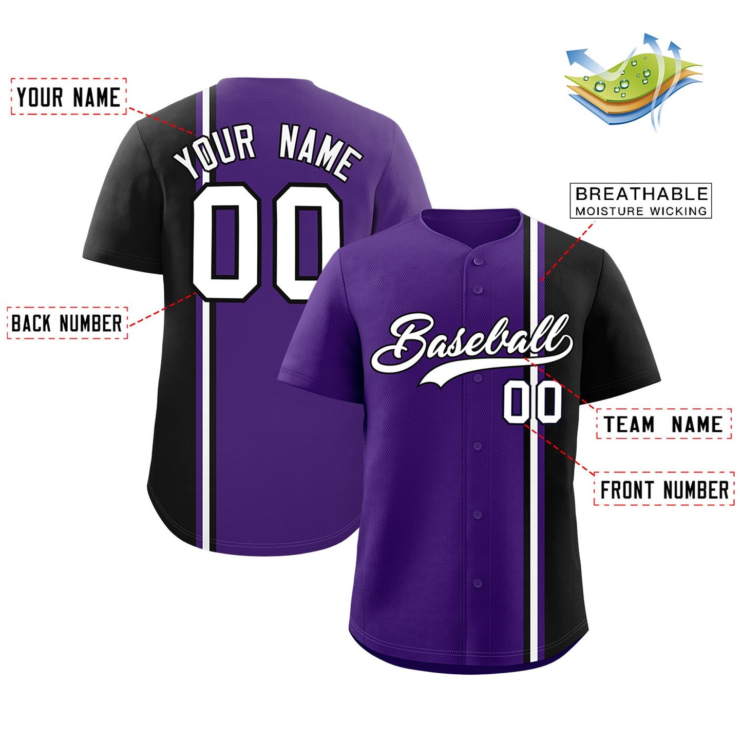 Custom Purple Black-White Personalized Color Block Authentic Baseball jersey