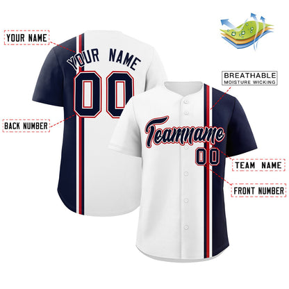 Custom White Navy-Red Personalized Color Block Authentic Baseball jersey