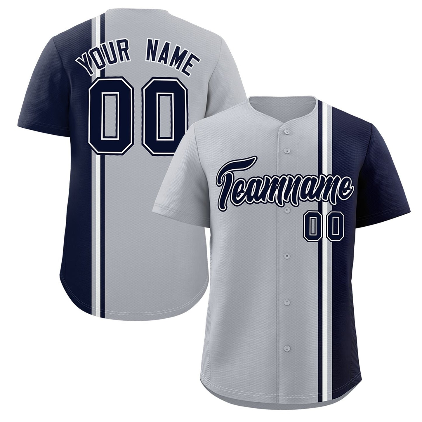 Custom Gray Navy-White Personalized Color Block Authentic Baseball jersey