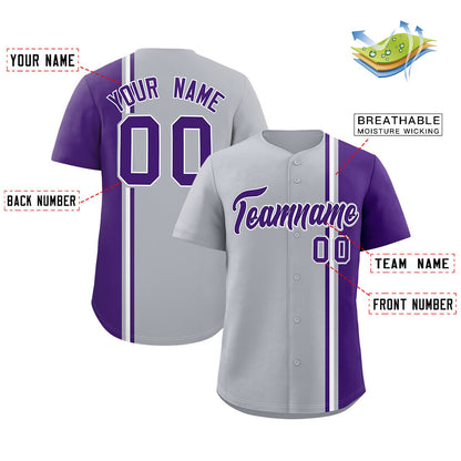 Custom Gray Purple-White Personalized Color Block Authentic Baseball jersey