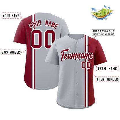 Custom Gray Crimson-White Personalized Color Block Authentic Baseball jersey