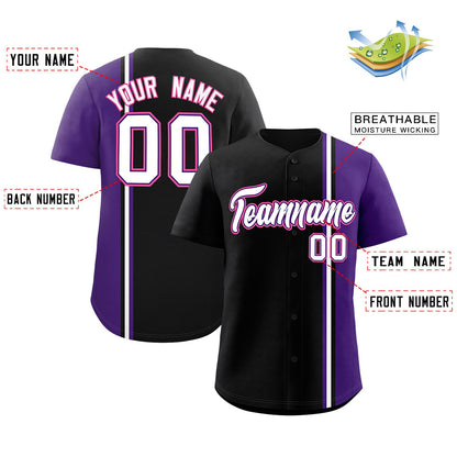 Custom Black Purple-White Personalized Color Block Authentic Baseball jersey