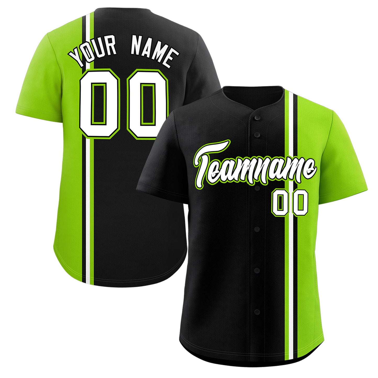 Custom Black Neon Green-White Personalized Color Block Authentic Baseball jersey