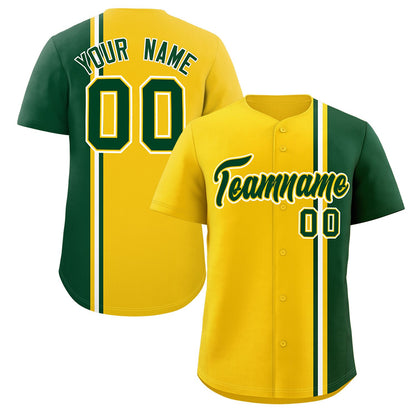 Custom Gold Green-White Personalized Color Block Authentic Baseball jersey