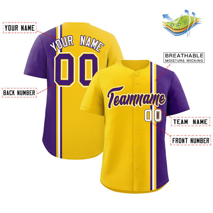 Custom Gold Purple-White Personalized Color Block Authentic Baseball jersey