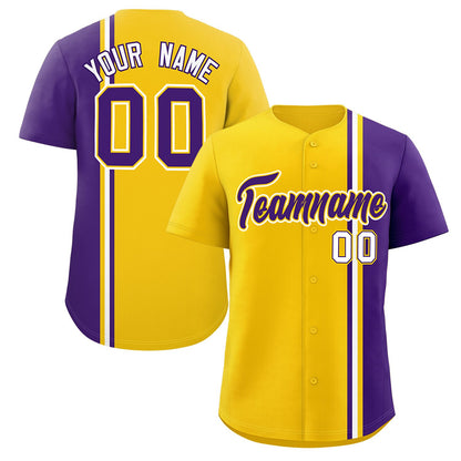 Custom Gold Purple-White Personalized Color Block Authentic Baseball jersey